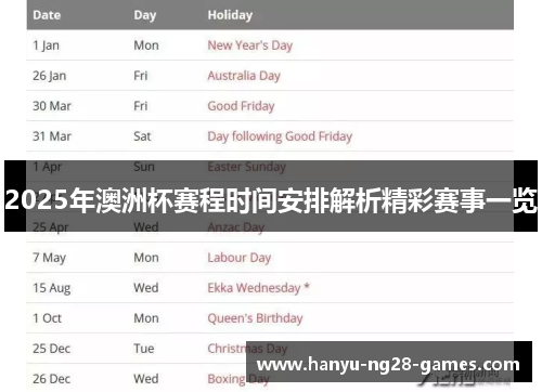 2025年澳洲杯赛程时间安排解析精彩赛事一览