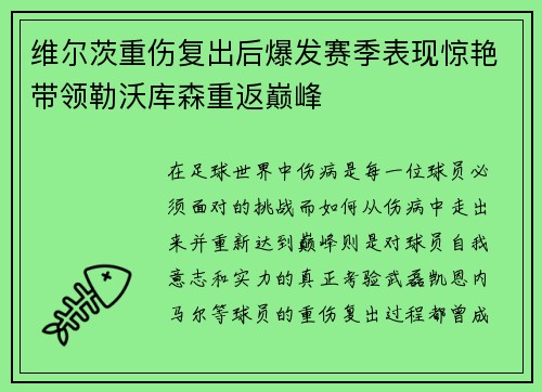 维尔茨重伤复出后爆发赛季表现惊艳带领勒沃库森重返巅峰